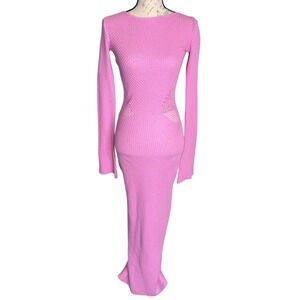 Feners Mitjatarda Pink Waffle Knit Open Back Maxi Dress Long Sleeve Small NWT‎